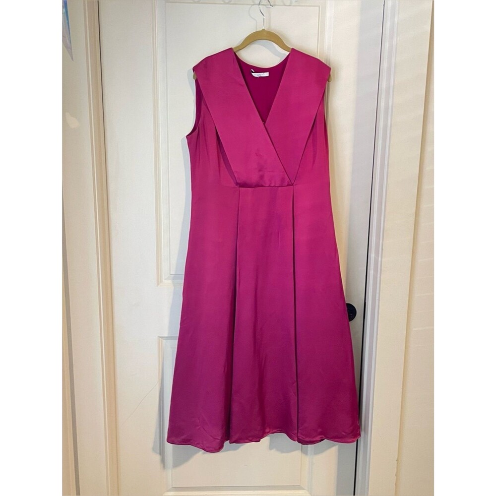 Santorelli Silvia Pleated Pink Fuchsia Midi Dress Sz XL